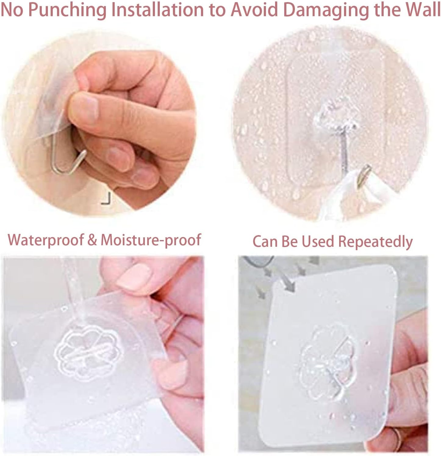 Adhesive Wall Hooks for Hanging Heavy Duty 50 lbs Large Hooks for Walls No Damage. Towel Sticky Clear Hook. Waterproof. Home. Bathroom. Kitchen. Office. and Outdoor 10 Pack - Image 8