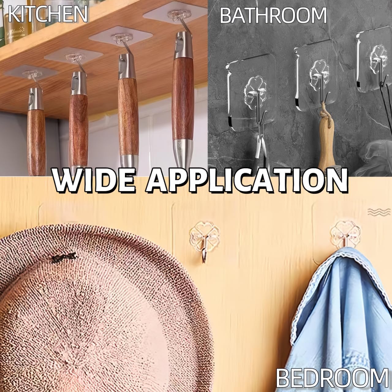 Adhesive Wall Hooks for Hanging Heavy Duty 50 lbs Large Hooks for Walls No Damage. Towel Sticky Clear Hook. Waterproof. Home. Bathroom. Kitchen. Office. and Outdoor 10 Pack - Image 3