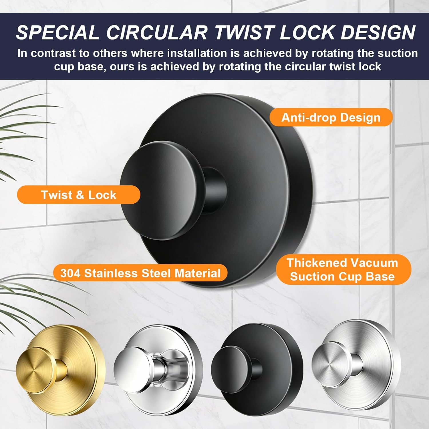 Suction Cup Hooks for Shower. No Drill Adhesive Towel Hooks for Bathroom Wall. Kitchen. Glass. Mirror– 12 LB Heavy-Duty. Tile - Ideal for Hanging Towels. Robes. and Loofahs (4. Bright Silver) - Image 8