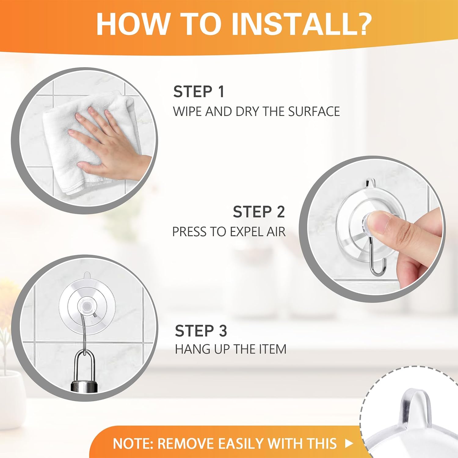 KORCCI Suction Cup Hooks 12Pack - Max Load 10LB. 1.77Inch Clear Medium Suction Cups. No Trace. Reusable & Removable. Stainless Steel Hooks. for Tile. Glass. Window. Shower. Kitchen. Bathroom - Image 6