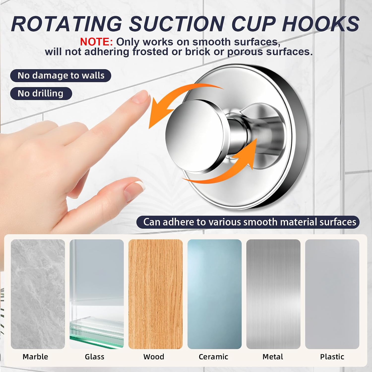 Suction Cup Hooks for Shower. No Drill Adhesive Towel Hooks for Bathroom Wall. Kitchen. Glass. Mirror– 12 LB Heavy-Duty. Tile - Ideal for Hanging Towels. Robes. and Loofahs (4. Bright Silver) - Image 2