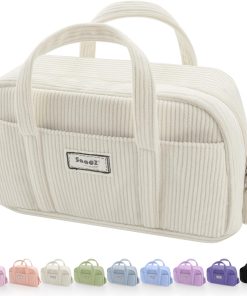 Sooez Large Pencil Case Pouch. Extra Big Pencil Bag with 5 Compartments. Pen Bag Wide Opening. Soft Corduroy Pencil Pouch Organizer with Zipper. Cute Aesthetic School Supplies for Teen Girls-Beige
