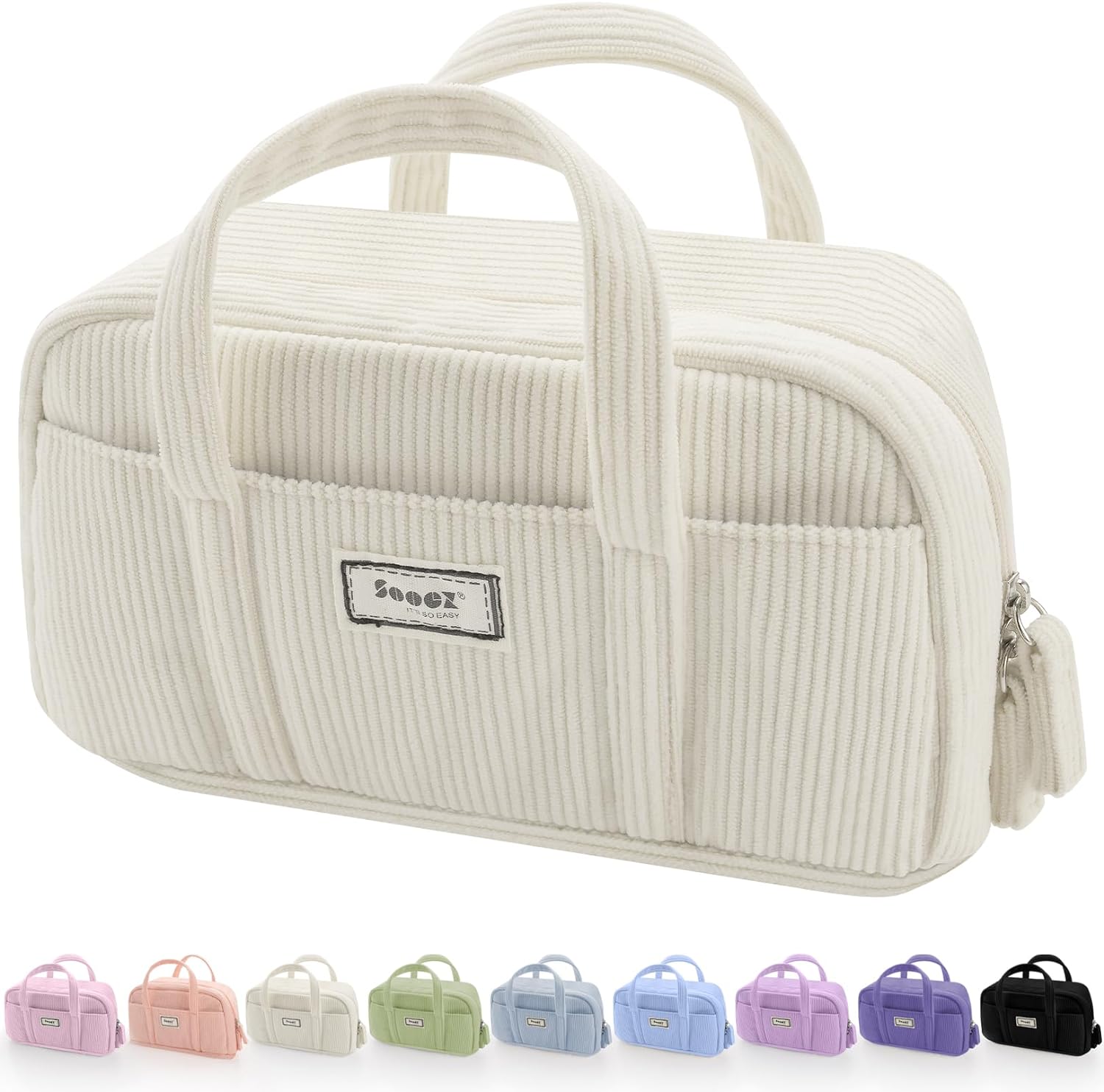Sooez Large Pencil Case Pouch. Extra Big Pencil Bag with 5 Compartments. Pen Bag Wide Opening. Soft Corduroy Pencil Pouch Organizer with Zipper. Cute Aesthetic School Supplies for Teen Girls-Beige
