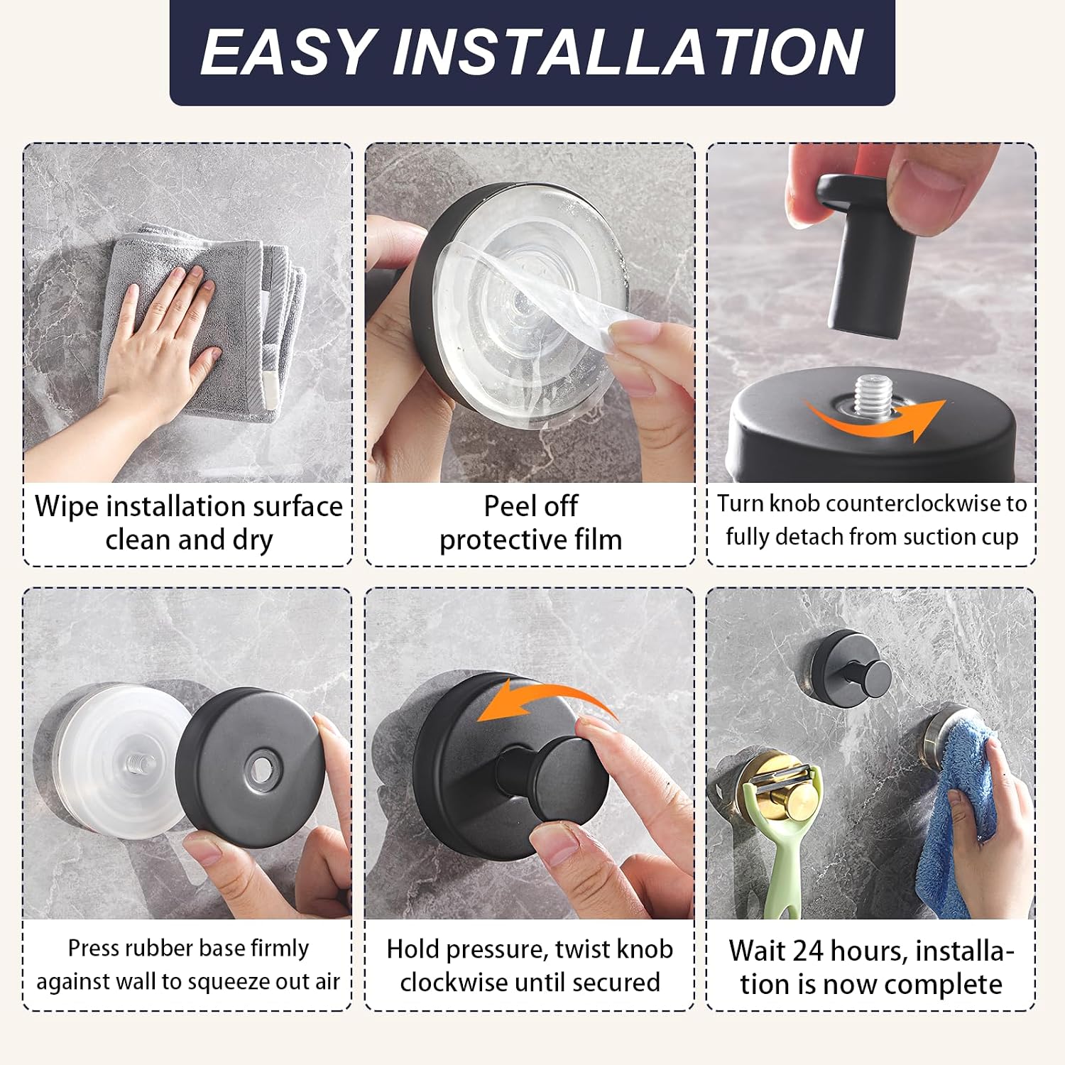 Suction Cup Hooks for Shower. No Drill Adhesive Towel Hooks for Bathroom Wall. Kitchen. Glass. Mirror– 12 LB Heavy-Duty. Tile - Ideal for Hanging Towels. Robes. and Loofahs (4. Bright Silver) - Image 6