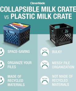 Alternative view of CleverMade Collapsible Milk Crate 25L (6.6 Gal). 50 lb Capacity Heavy Duty Folding Crate – Stackable Storage Crates with File Rails. Plastic Collapsible Crates - Obsidian